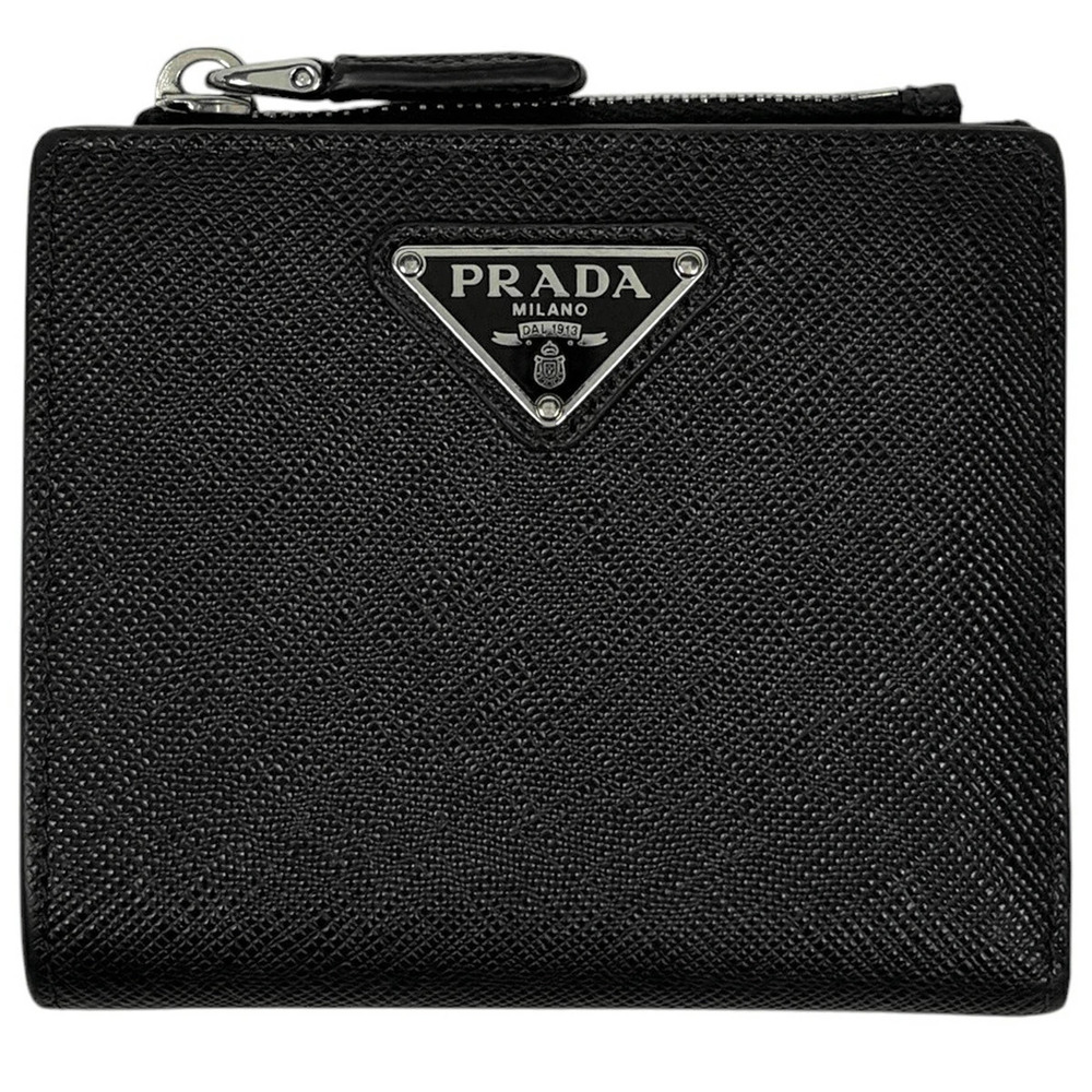 Prada Plate Bi fold Wallet Saffiano Leather Nero Black